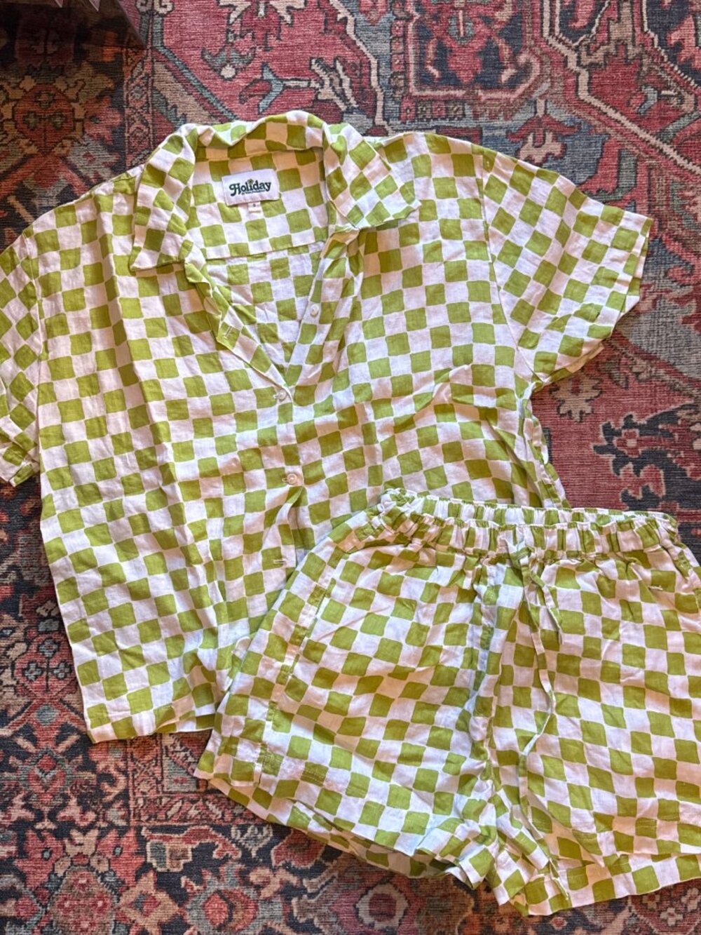 Holiday the Label Green and white checkered set